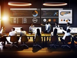 Digital Marketing Profis im modernen Büro von Sumax diskutieren an Monitoren mit Datenanalysen und Strategien