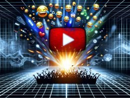 Titelbild mit YouTube-Player als Arena, explodierenden Memes, Emojis und Creator-Silhouetten vor algorithmischen Datenströmen im modernen, zynischen Stil.