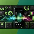 Audio-Streaming-App auf Smartphone mit personalisierten dynamischen Werbebannern, Audiowellen, Standort-, Genre- und Stimmungs-Icons, sowie Mikrofon- und Voice-Ads, inspiriert von Spotify.