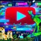 Kreative YouTube-Startszene mit gezeichneten Meme-Elementen, animierten Overlays, Datenkurven, Play-Buttons und Kommentarbubbles in jungem, edgy Stil.