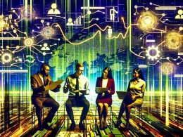 Ein stilisiertes Marketing-Team steht vor einem großen digitalen Dashboard mit Datenpunkten, Conversion-Funnels und ineinander verwobenen Tracking-Elementen sowie angedeuteten alten und neuen Analysetools im Hintergrund.