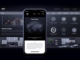 Darkmode SEO-Agentur-Website mit Smartphone-Ansicht, Daten-Dashboards, Kundenlogos, Teamfotos und wachsenden Graphen zur Darstellung realer Ergebnisse.