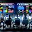 SEO-Profis sitzen im modernen Büro vor großen Monitoren mit bunten Dashboards, Rankings, Ladezeiten und Crawler-Ansichten sowie sichtbarem Schriftzug ‚SEO Analyse Tools: Die Geheimwaffen der Profis‘.