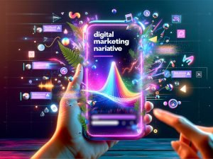 Stilisiert-lebendiger TikTok-Feed mit markierten Spark Ads, dynamischen Datenströmen, Algorithmus-Visualisierungen und pulsierenden Icons auf Smartphone-Bildschirm