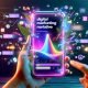 Stilisiert-lebendiger TikTok-Feed mit markierten Spark Ads, dynamischen Datenströmen, Algorithmus-Visualisierungen und pulsierenden Icons auf Smartphone-Bildschirm