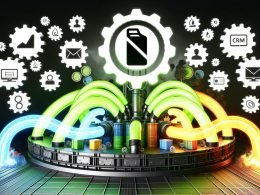 Futuristisches Marketingbüro als Maschinenraum mit leuchtenden Datenströmen, digitalen Schnittstellen und symbolischen Warnungen vor Datenmissbrauch.