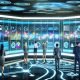 Futuristischer digitaler Kontrollraum mit schwebenden Dashboards, zentraler Datenplattform und Fachleuten, die datengetriebene Strategien und KI-Insights auswerten. Im Hintergrund ein stilisierter Datenpipeline-Bauplan; Lichtworte wie „Kundendaten Strategie“, „Predictive Analytics“ und „AI“ leuchten an den Wänden.