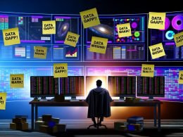 Erschöpfter Marketer im dunklen Büro vor mehreren Monitoren mit chaotischen Dashboards, Post-its mit Fehlermeldungen, bunte Tool-Icons mit Warnsymbolen im Hintergrund und zentrale Checkliste als Rettungsanker.