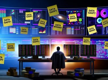 Erschöpfter Marketer im dunklen Büro vor mehreren Monitoren mit chaotischen Dashboards, Post-its mit Fehlermeldungen, bunte Tool-Icons mit Warnsymbolen im Hintergrund und zentrale Checkliste als Rettungsanker.