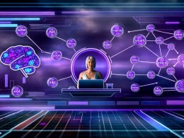 Futuristisches Kontrollzentrum mit Marketer, holografischen Keyword-Clouds, Conversion-Charts und Yahoo Gemini Logo, flankiert von KI- und Machine-Learning-Icons.