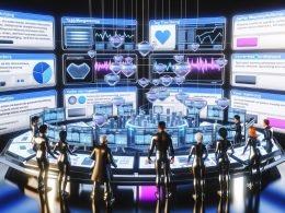 Digitales Command Center mit schwebenden Dashboards, Datenströmen und Teams aus Marketern und Entwicklern vor zentralen Bildschirmen mit Symbolen für Tag Management, Consent Management, Server-seitiges Tracking und Datenlayer