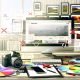 Arbeitsplatz mit Computerbildschirm zeigt SEO-Dashboard und den Titel 'Image SEO', daneben Kamera, Smartphone, Fotos, Notizbücher mit SEO-Notizen und Icons für Bildformate und Geschwindigkeit. Fehlerhafte Bilddateien werden aussortiert, ein Infografik-Overlay erklärt die Bildoptimierung.