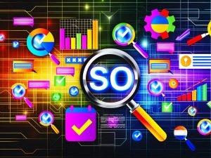Kollage moderner SEO-Symbole, Dschungel mit beliebten kostenlosen SEO-Tools, produktiver Arbeitsplatz mit SEO-Workflow, Grenzen und Limitierungen kostenloser Tools, Workflow-Flussdiagramm, Vergleich zwischen Free-Tools und Premium-SaaS, Raketenstart mit Free-SEO-Tools-Banner.