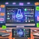 Moderner Arbeitsplatz mit großem Monitor, Dashboard für Anzeigenumsätze, KPIs und Ad-Tech-Begriffen wie Header Bidding, RTB und Datenhoheit, Handy mit Alerts zu Umsatzströmen im Vordergrund.