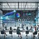 Team von Kreativ- und Marketingexperten analysiert gemeinsam in einem modernen Büro mit Glaswänden und großen Dashboards Echtzeit-Marketingdaten und Visualisierungen.