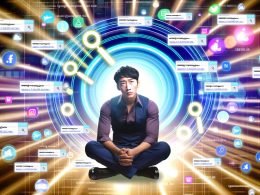 Illustration eines stilisierten, allein sitzenden koreanischen Schauspielers auf einem Filmset, umgeben von Vergrößerungsgläsern, Social-Media-Symbolen und Suchleisten zu Gerüchten über Park Seo Joon.