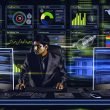 SEO-Experte vor mehreren Bildschirmen, die technische Website-Metriken und Tools wie Screaming Frog, Search Console und PageSpeed Insights in einer modernen Kontrollzentrale darstellen.