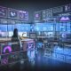 Digitaler Workspace mit mehreren Bildschirmen, die dynamische Werbeanalysen, A/B-Test-Ergebnisse und Gebotsdiagramme zeigen. Im Vordergrund ein Marketer, umgeben von Interface-Elementen zu Header Bidding, Yield Optimierung und Consent Management.