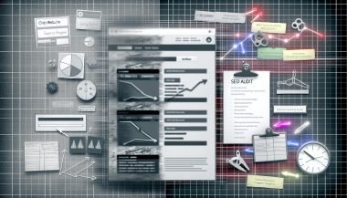 Split-Screen-Grafik mit alter, verstaubter Website und sinkenden Statistiken links sowie neuer, moderner Website mit technischen Elementen und SEO-Checkliste rechts, getrennt durch eine symbolische Linie.