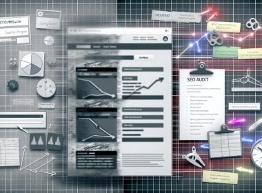 Split-Screen-Grafik mit alter, verstaubter Website und sinkenden Statistiken links sowie neuer, moderner Website mit technischen Elementen und SEO-Checkliste rechts, getrennt durch eine symbolische Linie.