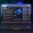 Laptop mit geöffneten Browser-Tabs und Affiliate-Statistiken, SEO-Grafiken und Haifischflossen-Design im Hintergrund, modern und professionell gestaltet.