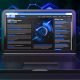 Laptop mit geöffneten Browser-Tabs und Affiliate-Statistiken, SEO-Grafiken und Haifischflossen-Design im Hintergrund, modern und professionell gestaltet.