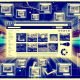Modernes Dashboard mit umgebenden scharfen und unscharfen Bild-Thumbnails, SEO-Symbole, und ansteigenden Google-Ranking-Charts.