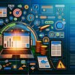 Magazin-Doppelseite im modernen Clean-Techno-Design mit leuchtendem Laptop, Daten-Visualisierungen, Payment- und Affiliate-Symbolen, Geräten für Multichannel-Strategien sowie Goldmünzen, E-Book-Covern und integrierten Warnhinweisen. Fokus auf digitale Monetarisierung 2025.