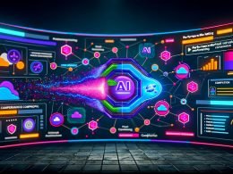 Digitale Illustration eines modernen User-Interfaces mit lebendigem AI-Dialog, abstrakten Datenströmen, neuronalen Netzwerken und API-Visualisierungen im Performance-Marketing-Kontext 2025.