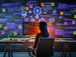 Arbeitsplatz eines Content Creators mit Affiliate-Marketing-Dashboard, Tabellen, Analytics, SEO-Tools und Keyword-Notizen, umgeben von Elementen aus Webentwicklung.