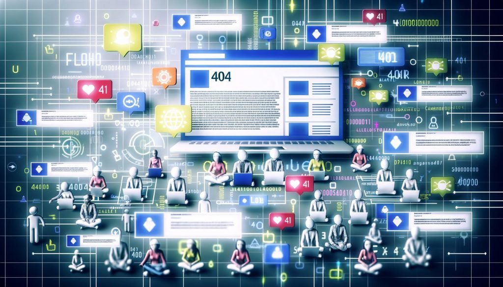 Vielschichtige digitale Community diskutiert lebhaft um einen Blog-Post, umgeben von Gamification-Symbolen, Benachrichtigungen und Analysecharts vor technischem, modernem Hintergrund.