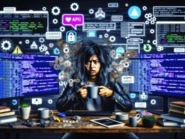 Frustrierter Content Creator an chaotischem Schreibtisch mit Monitoren voller Daten und Fehlermeldungen, umgeben von schwebenden Plug-in-Logos und zerbröckelnden Blockchain-Symbolen, im Hintergrund ein Dschungel aus DSGVO- und Consent-Popups.