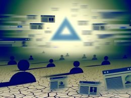 Metaphorische Szene eines digitalen Bermuda-Dreiecks mit verloren gegangenen Blog-Inhalten, Chaos und verblassender Google-Präsenz