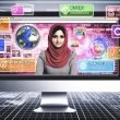 Moderne Webdesignerin vor Desktop-Monitor mit verschiedenen Bilddateien und schwebenden SEO-Elementen wie Alt-Tag, Dateiname, WebP/AVIF, Structured Data, Responsive Images und Komprimierung, im cleanen, technischen Design.