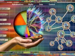 Digitale Collage mit klassischen Marketinggrafiken, Vintage-Werbesymbolen, modernen Datenströmen, zwei Händen mit Pie Chart und Attributionsmodell, Headline: Attribution 2025 – Mythen, Daten, Kontrolle.