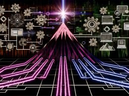 Stilisierte Darstellung zweier divergierender Wege zu einem SERP-Gipfel, einer mit Hindernissen wie irreführenden SEO-Taktiken, der andere mit vertrauenswürdigen Symbolen und hochwertigem Content, untermalt von digitalen Datenströmen.
