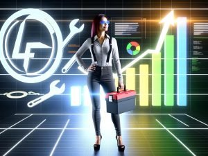 Dynamische Illustration eines selbstbewussten SEO-Experten mit Werkzeugkoffer vor einem modernen Joomla-Logo, begleitet von Suchmaschinen-Rankings und organisch wachsendem Diagramm-Balken im Hintergrund.