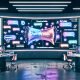 Futuristisches Marketing-Dashboard mit KI-basierten Gesprächsschnittstellen und Echtzeit-Analytics, klassische Banner im Hintergrund unscharf