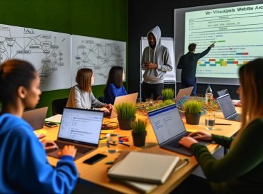 SEO-Workshop mit Online-Marketing-Profis bei der Analyse von Crawling-Daten und Core Web Vitals, Trainer erklärt Website-Struktur, Notizen und technische Diagramme sichtbar