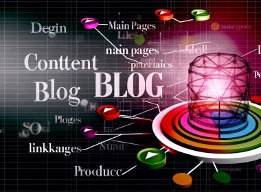 Moderne, transparente Website-Architektur mit leuchtenden Blogknotenpunkten, die sich dynamisch mit Haupt- und Produktseiten verbinden. Im Hintergrund zerfallende, generische Blogposts und im Vordergrund ein digitaler Hub als Drehscheibe für Sichtbarkeit und Nutzerorientierung.