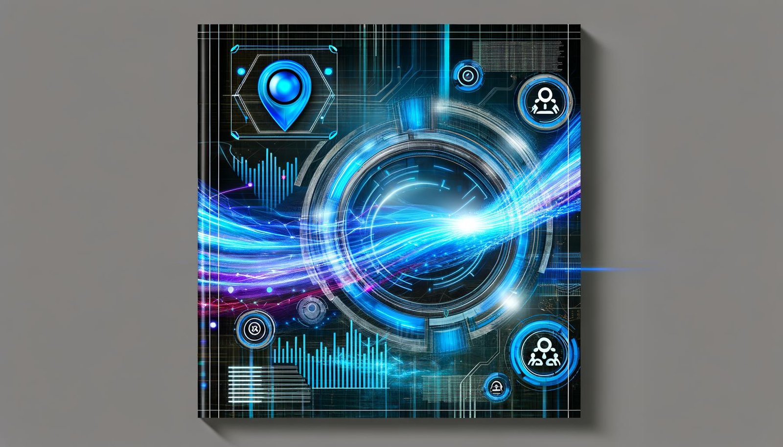 Futuristisches, dynamisches Titelbild mit moderner Chat-Oberfläche, KI-Elementen, Datenströmen, KPI- und Datenschutzsymbolen vor flackerndem Code und leuchtenden Neonakzenten