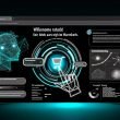 Moderne Website-Oberfläche im Dark Mode mit KI-Dialogbox über Warenkorb, visualisierten Datenflüssen und Interface-Elementen zur Personalisierung und Analyse.