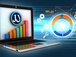 Titelbild mit Laptop und Joomla-Logo, großem SEO-Diagramm mit Ranking-Anstieg sowie technischen Icons vor Suchmaschinenergebnissen und Netzwerkstrukturen