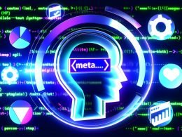 Futuristischer Meta-Tag-Code als Neonlicht im Mittelpunkt, umgeben von SEO-bezogenen Icons, steigenden Diagrammen und angedeuteten Suchergebnissen vor digitalem blau-lila Hintergrund.