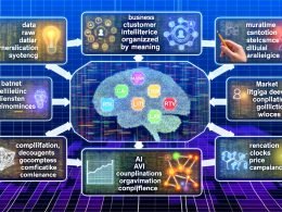 Mehrschichtige Marketing-Karte mit Datenstreams, CAC/LTV/ROAS, Identitätsgraphen, generativer KI und Compliance; alles mündet in ‚Measurable Performance & Scalable Growth‘.