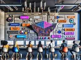 Diverse Marketer und Data Scientists arbeiten in einem modernen War‑Room an Laptops vor großen Displays mit farbigen Datenvisualisierungen: Conversion‑Funnels, A/B‑Testmetriken und Customer‑Journey‑Flows. Zu sehen sind Diagramme neuronaler Netze, LLM‑Modellebenen und strukturierte Datencharts; Post‑its mit „Consent“, „DSGVO“ und „Prompt Engineering“. Im Vordergrund eine Pipeline von sauberem Dateninput über Modellverarbeitung bis zu automatisierter Content‑Ausgabe; sachliche, zielorientierte Atmosphäre.