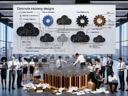 Modernes Büro: diverses Team vor Bildschirmen mit Datenpipelines und Dashboards; Governance-Symbole, Roboterarm und leuchtende „Production Ready“-Checkliste.