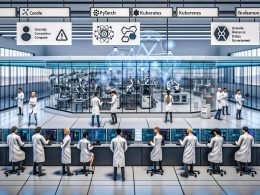 Deutsches Hightech-Labor vernetzt mit Produktionshalle: Forschende an transparenten KI-Dashboards (neuronale Netze), Ingenieur:innen mit PyTorch, Kubernetes, Grafana; Roboterarme mit Telemetrie; Logos von DFKI, Max-Planck, Fraunhofer, TUM; EU AI Act, DSGVO, Datenpipelines.