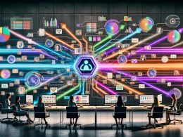 Futuristische Büroaufnahme eines modernen Marketing-Teams an großem Tisch mit Laptops, Monitoren und Tablets; farbige Datenstreams, Google BigQuery, Vertex AI und Ads-Schnittstellen; schwebendes Gemini AI-Symbol verbindet Text-, Bild-, Audio- und Videoelemente; im Hintergrund SEO-Grafen, Kampagnen, mehrsprachige Dialogblasen, Produktbilder und Code; Hinweise auf Compliance, Datenschutz und Messung.