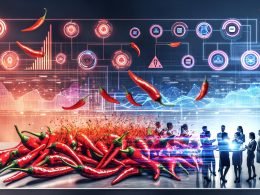 Küchenlabor-Visual: rote Chilis mit Mikrochips und Leiterplatten; Marketer an leuchtenden Dashboards; KI-Icons LLMs, RAG, MLOps; Neon: Performance, Personalisierung, Sicherheit, Attribution.